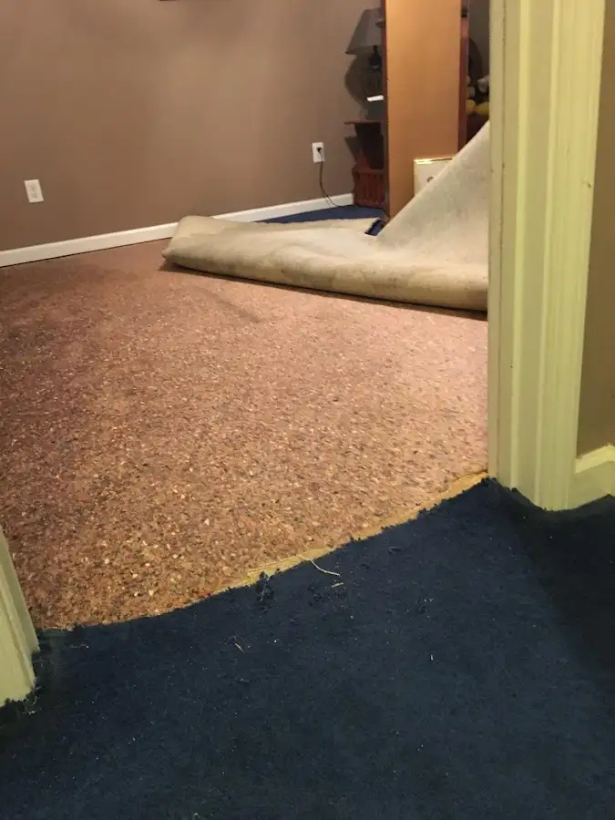 Carpet pad removal revealing water damage during Drying & Dehumidification in Breckenridge