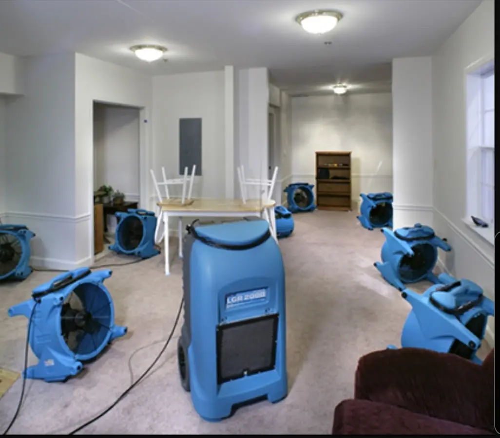 Air movers and dehumidifier setup for Water Damage Restoration in Breckenridge